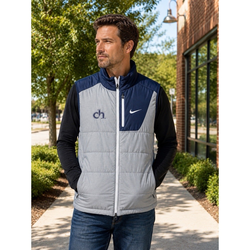 Nike Golf Mens XL Gray Blue Puffer Vest Full Zip Lightweight Insulated